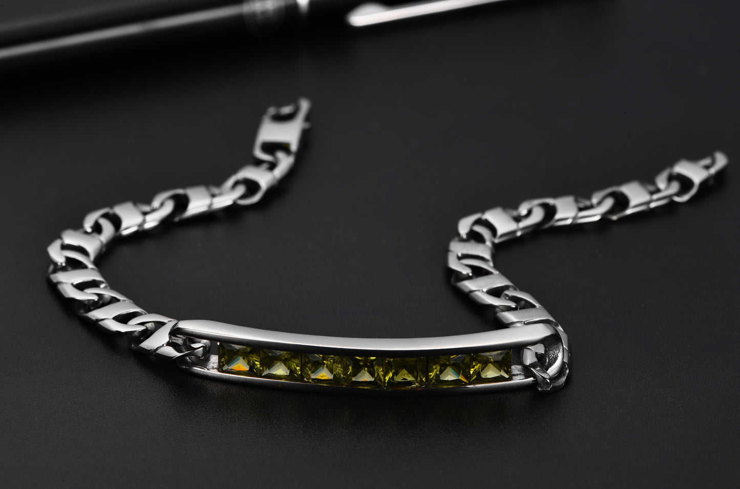 Trendy Men's Titanium Steel Locomotive Bracelet with Zircon Accents