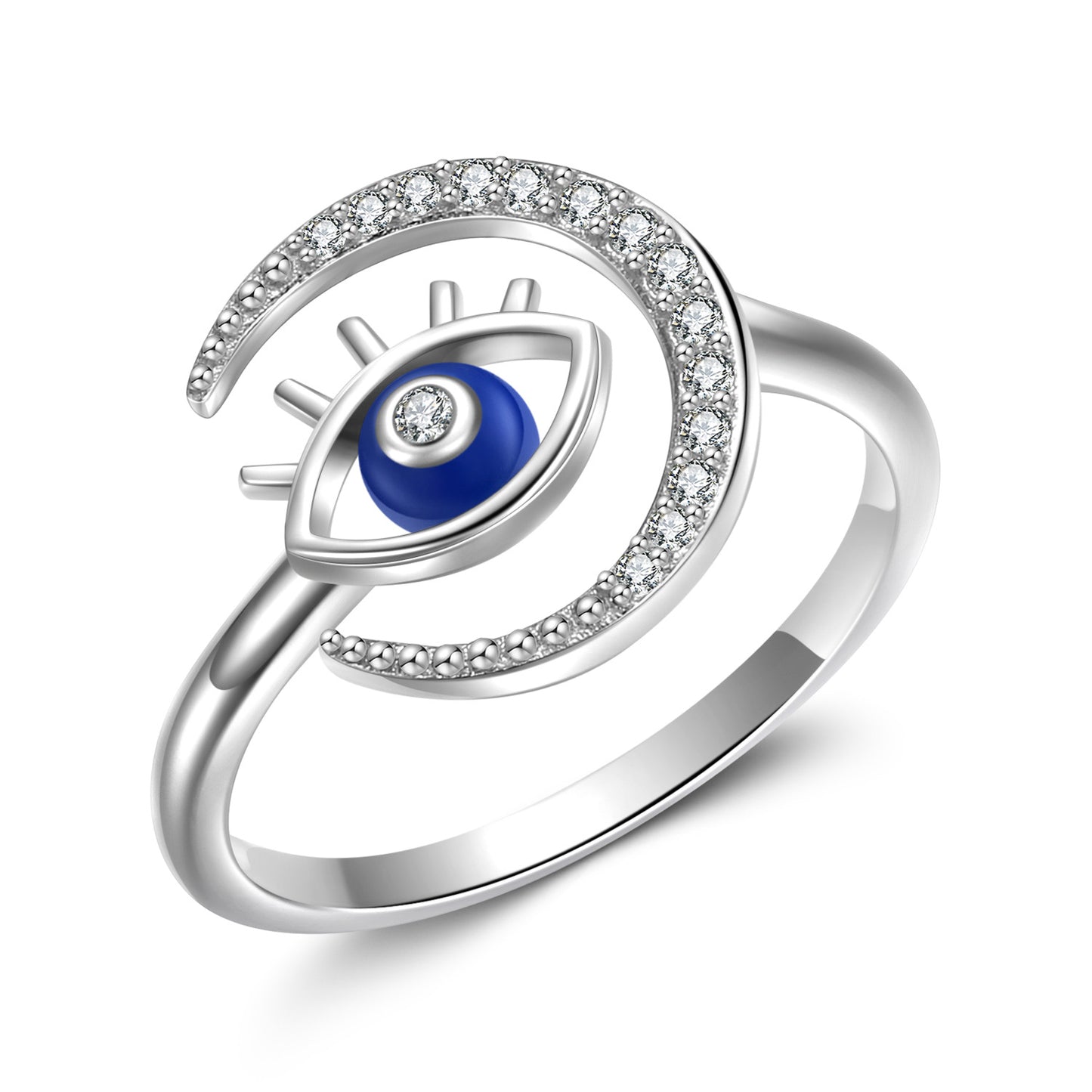 Crescent Moon Devil's Eye Zircon Opening Silver Ring