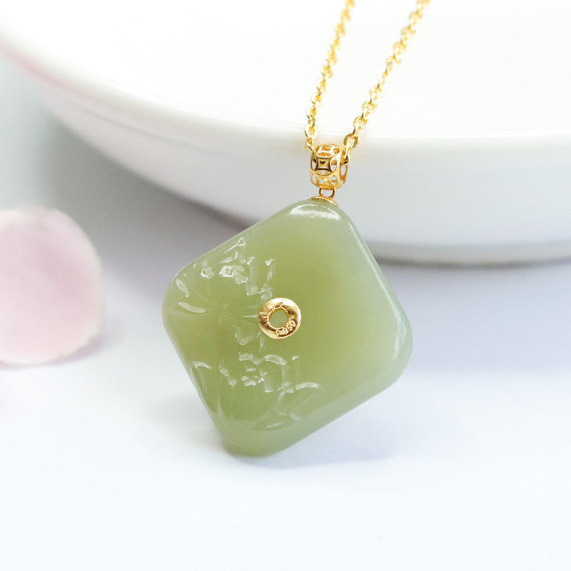 Jade Blossom Sterling Silver Necklace with Hotan Jade Pendant