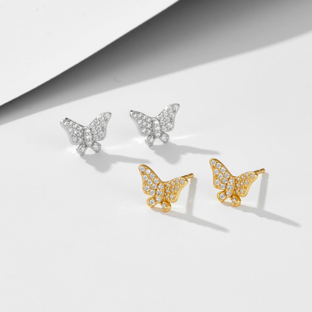 Mini Zircon Butterfly Silver Stud Earrings