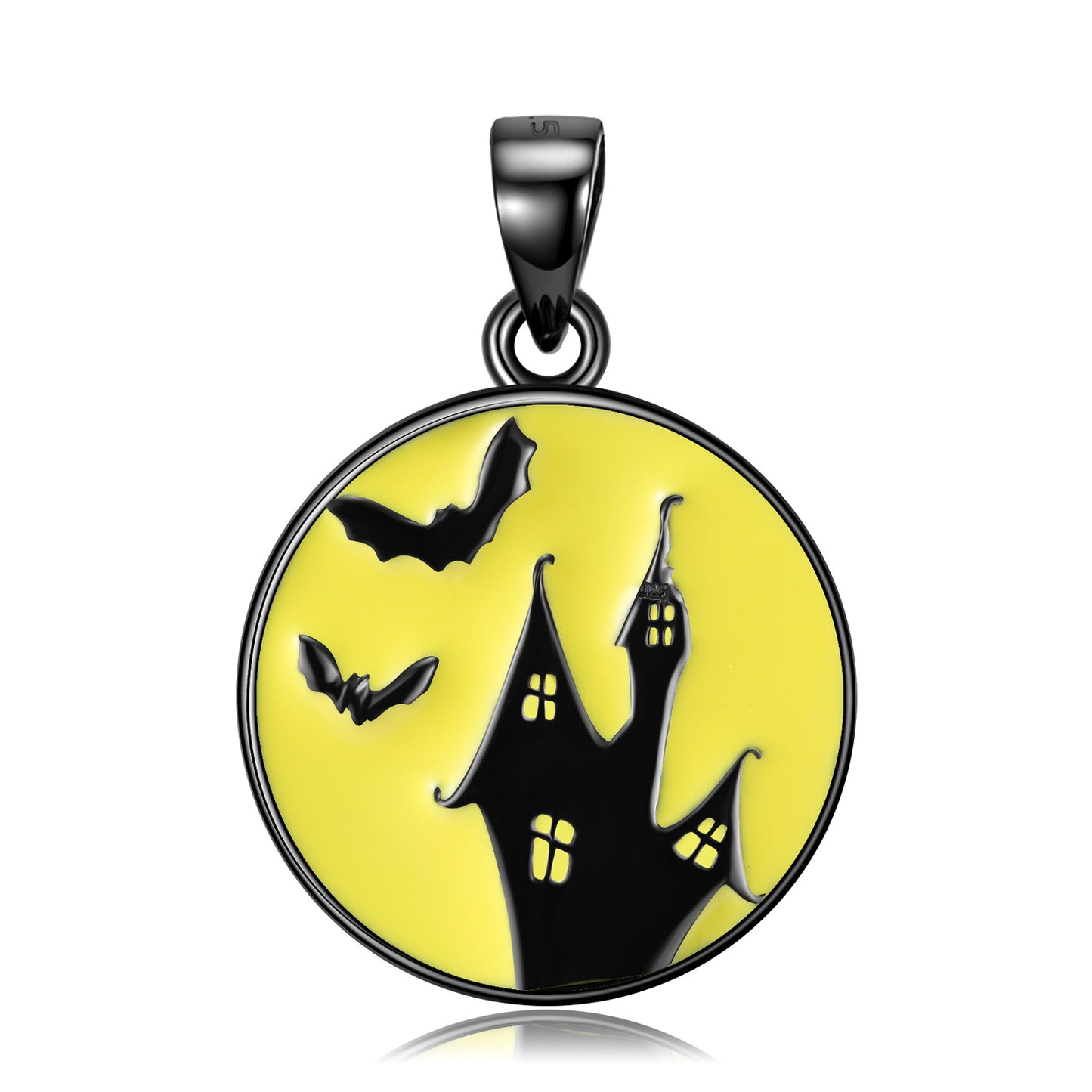 Halloween Haunted House Round Pendant Silver Necklace