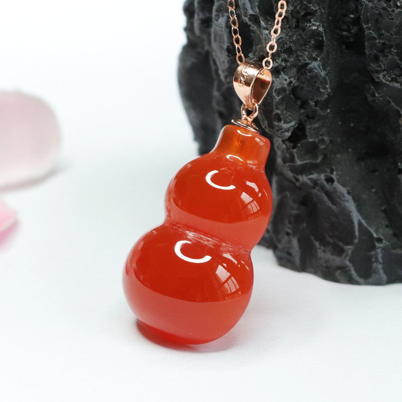 S925 Sterling Silver Red Agate Gourd Pendant Necklace crafted with premium S925 silver and a captivating red agate gourd pendant for a distinct touch of elegance.