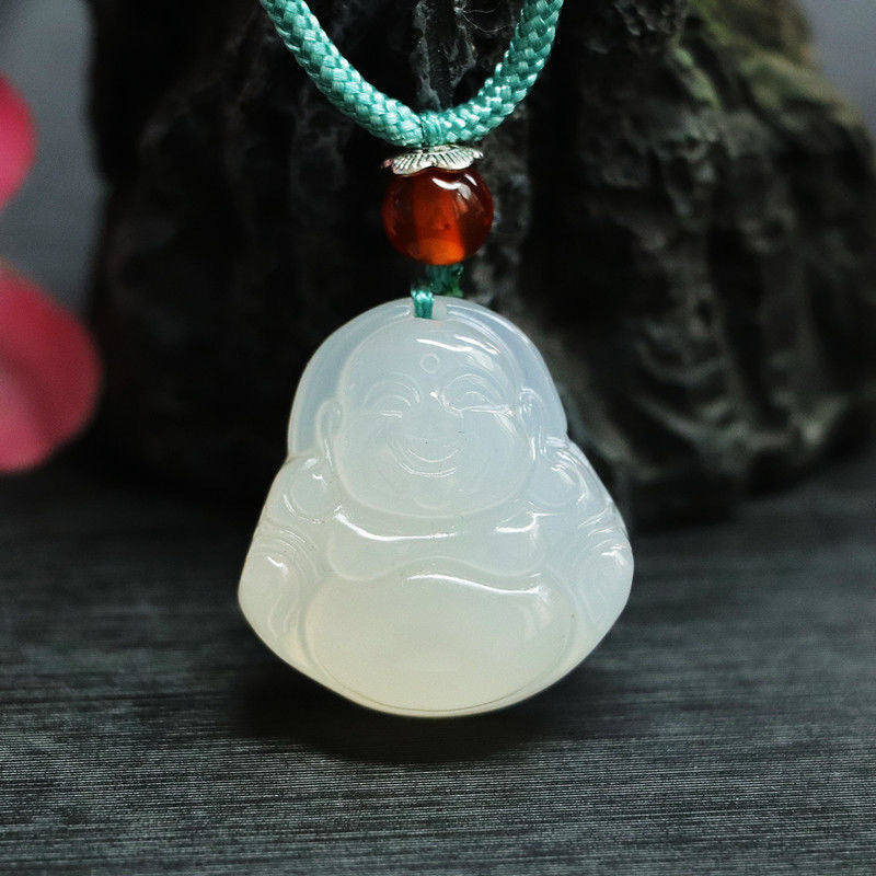 Natural Ice White Chalcedony Buddha Pendant Jewelry