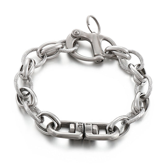 Custom Retro Titanium Steel Men's Bracelet - European and American Fashion Street Style