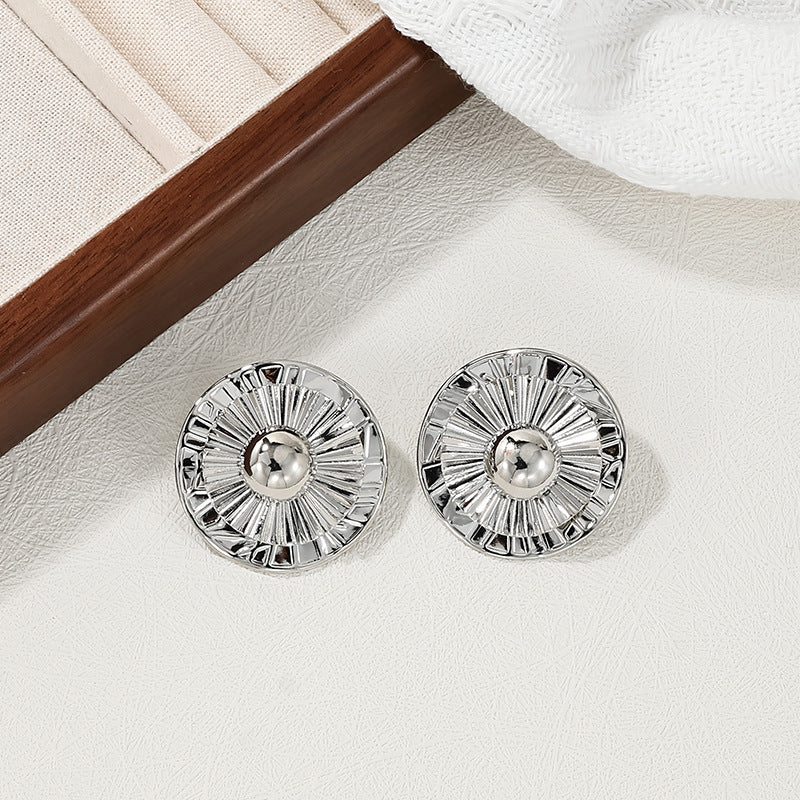 Elegant Vienna Verve Metal Pleated Button Earrings