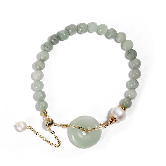 Elegant Green Jade and Freshwater Pearl Sterling Silver Bracelet