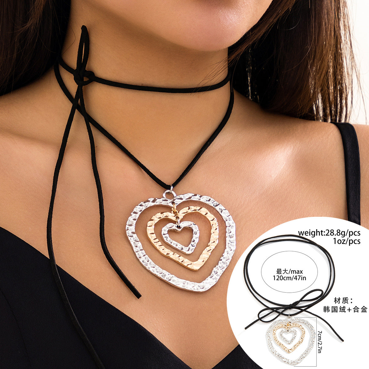 Exaggerated Metal Love Necklace with Adjustable Velvet Wax - Europe and United States inspired.