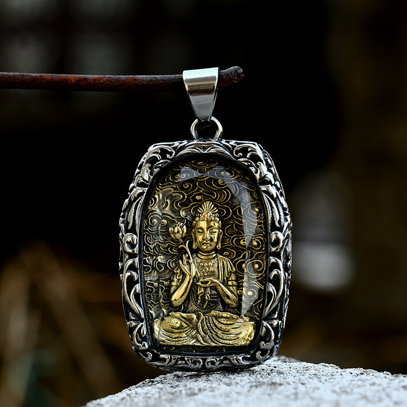 Vintage-Inspired Titanium Steel Guanyin Bodhisattva Pendant for Men - Wholesale Stainless Steel Glass Accessories