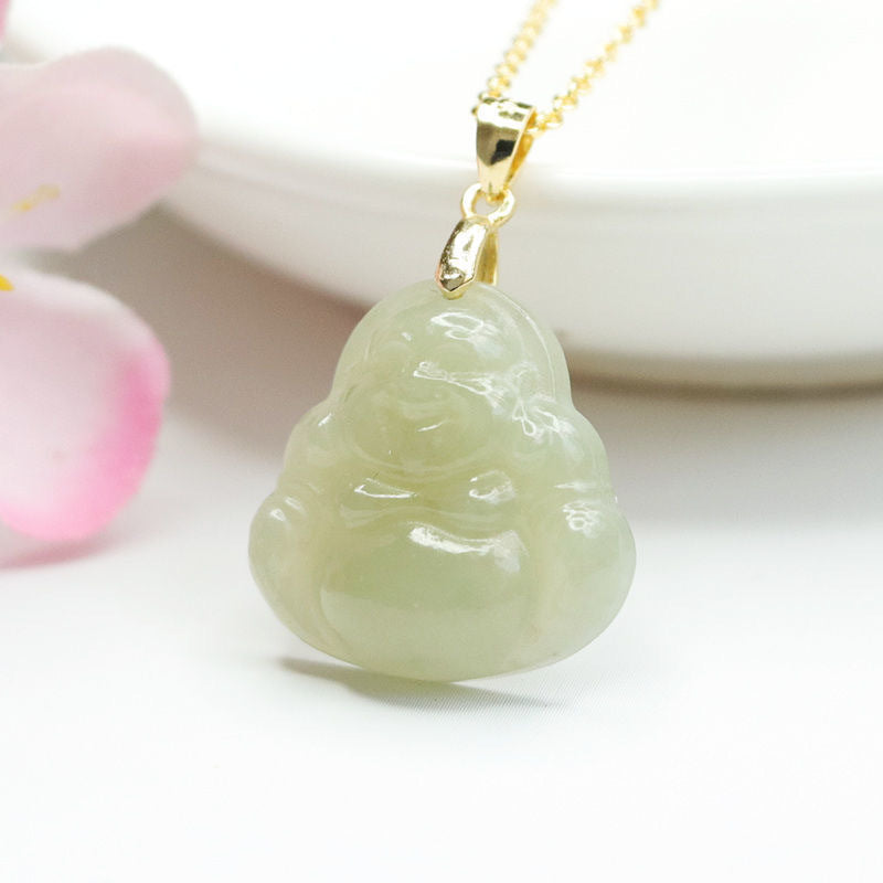 Serene Buddha Pendant Necklace with Pure Hetian Jade