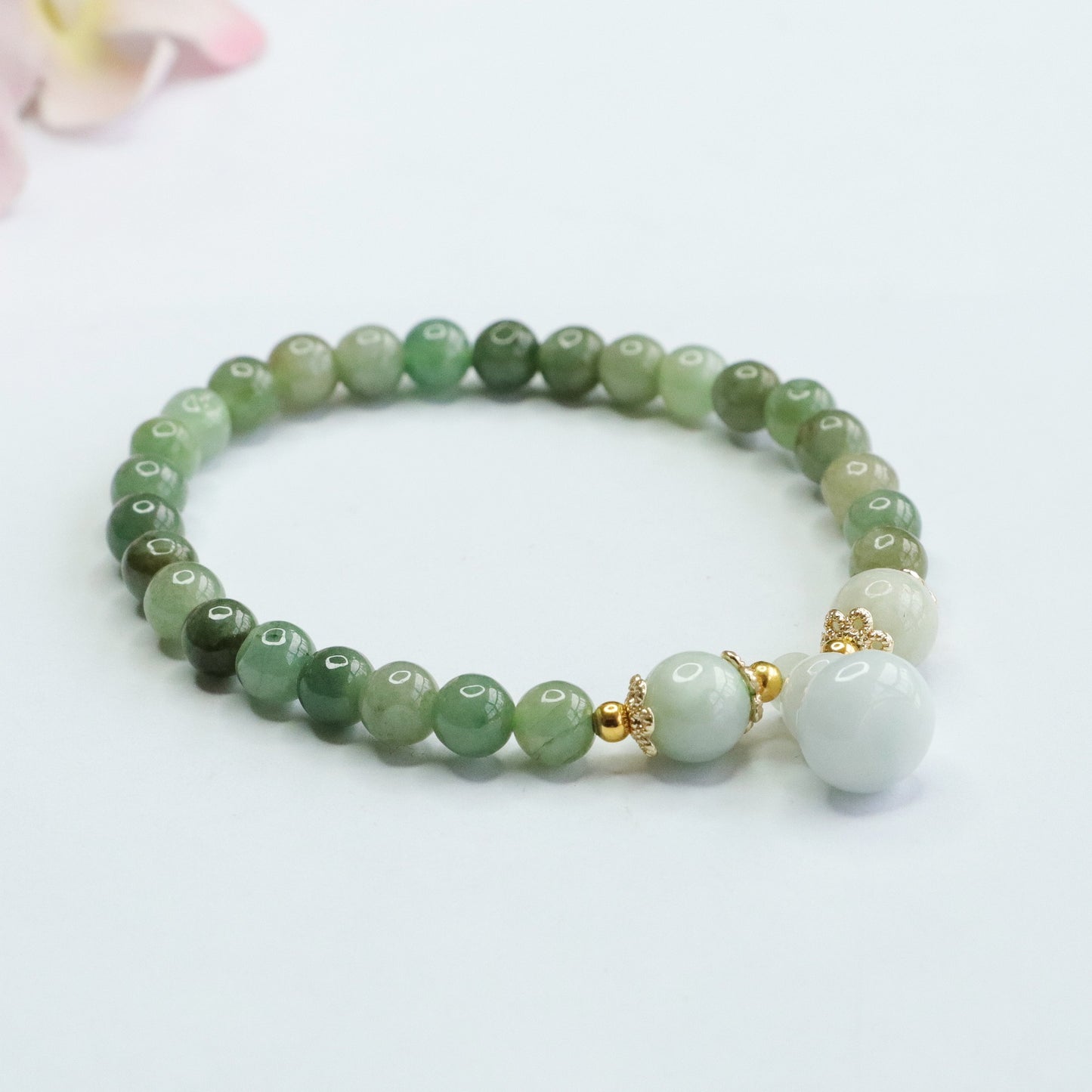 Green Jade Gourd Bracelet with Sterling Silver Needle