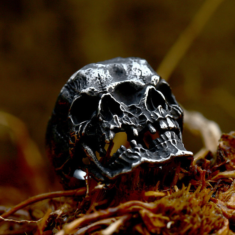 Punk Rock Double Skull Titanium Steel Ring for Men - Vintage Stainless Steel Jewelry