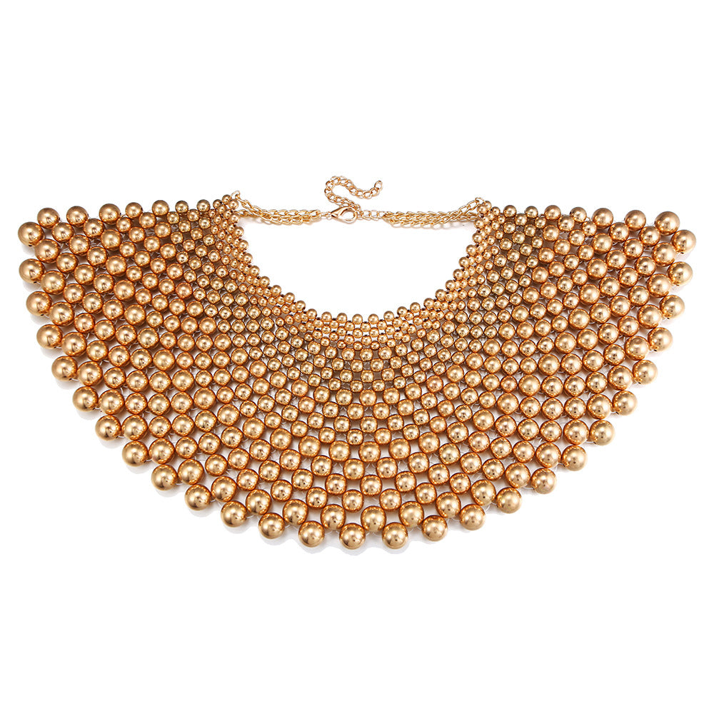 Exaggerated Imitation Pearl Necklace with Shawl Chain