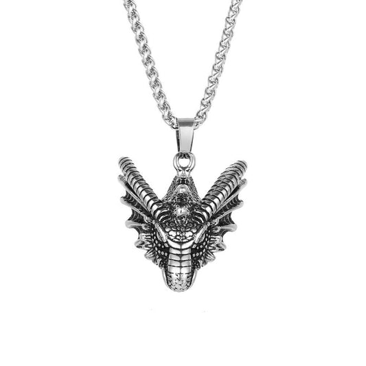 Customizable Retro Dragon Men's Pendant Necklace in Stainless Steel