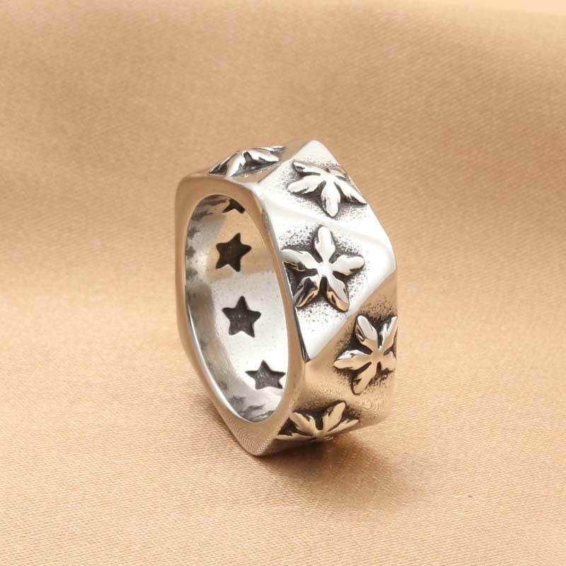 Trendy Titanium Steel Polygonal Pentagram Ring for Men - Retro Statement Jewelry