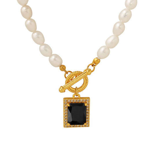 Exquisite Gold-Plated Necklace with Black Zircon Pendant