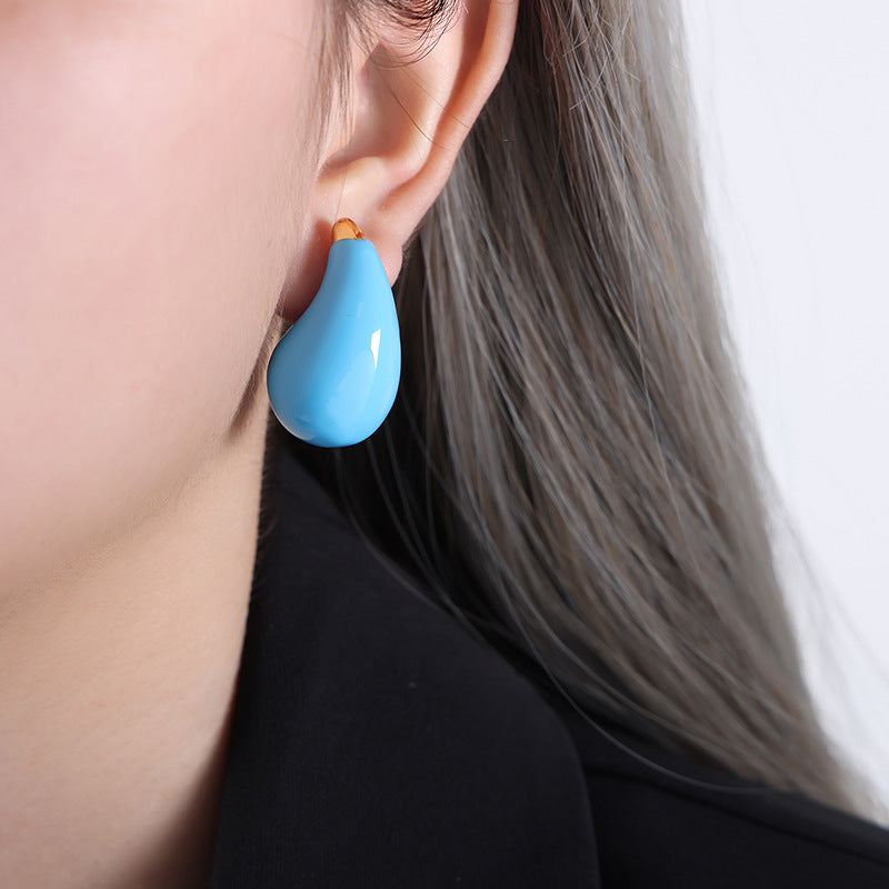 Elegant Titanium Steel Earrings with Dripping Oil Detail and Retro Cold Wind Design