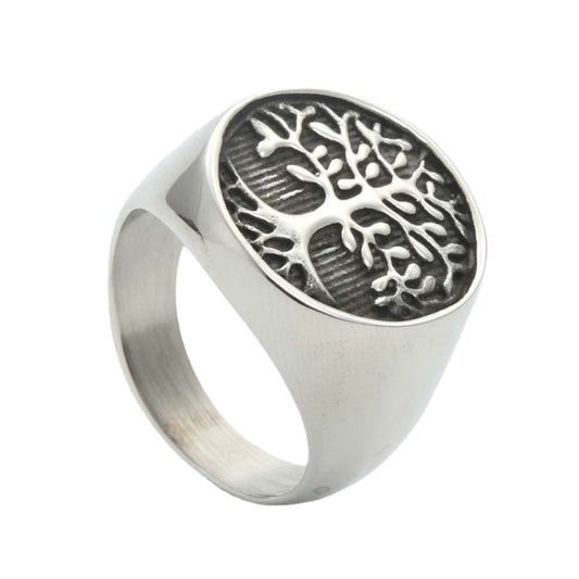 Titanium Steel Tree of Life Ring - Retro Hipster Punk Jewelry for Men