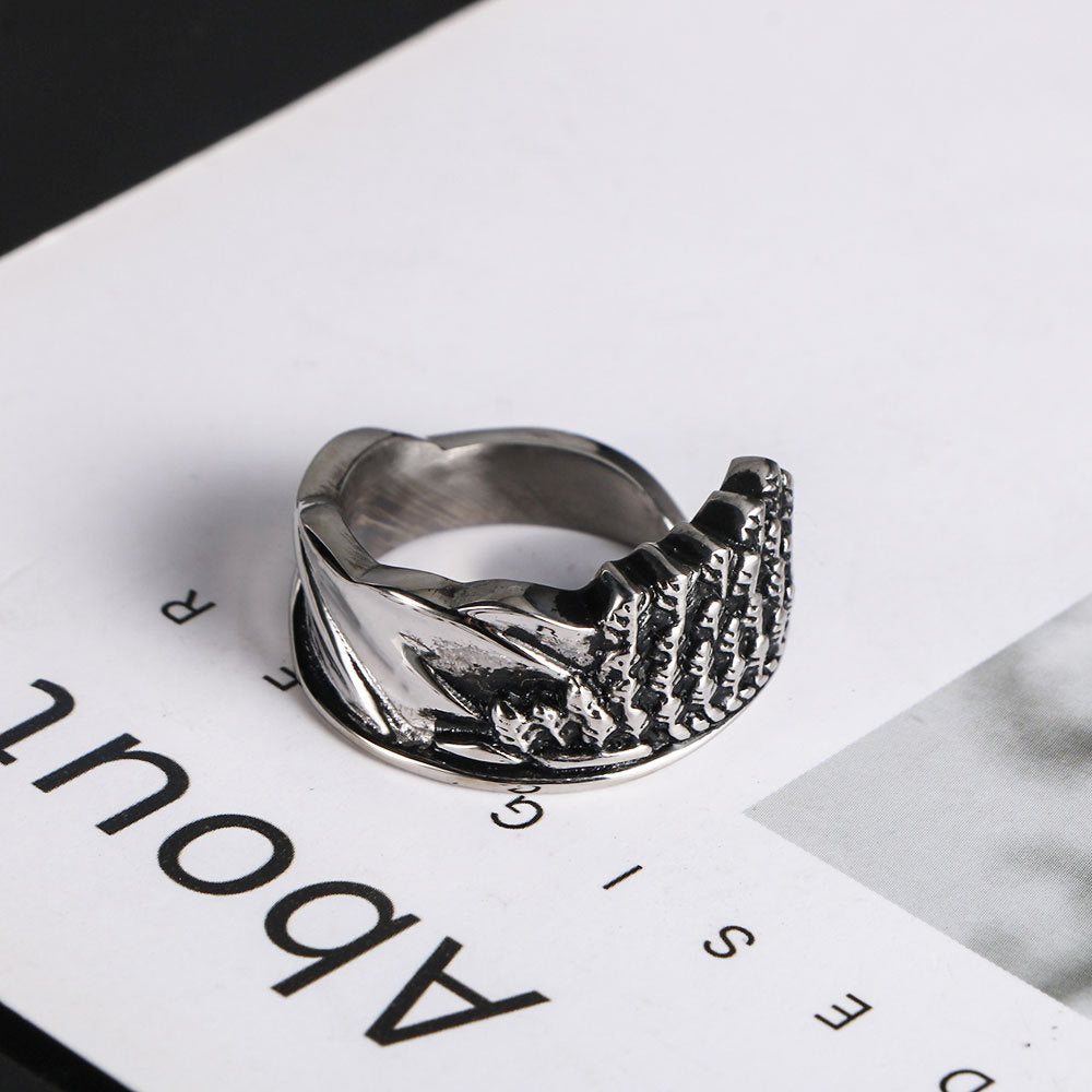 Trendy Angel Wing Titanium Steel Ring for Men - Fashionable European and American Design