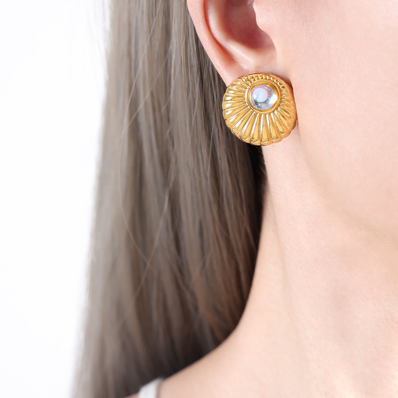 Golden Fan Threaded Line Earrings - Unique Creative Titanium Steel Jewelry