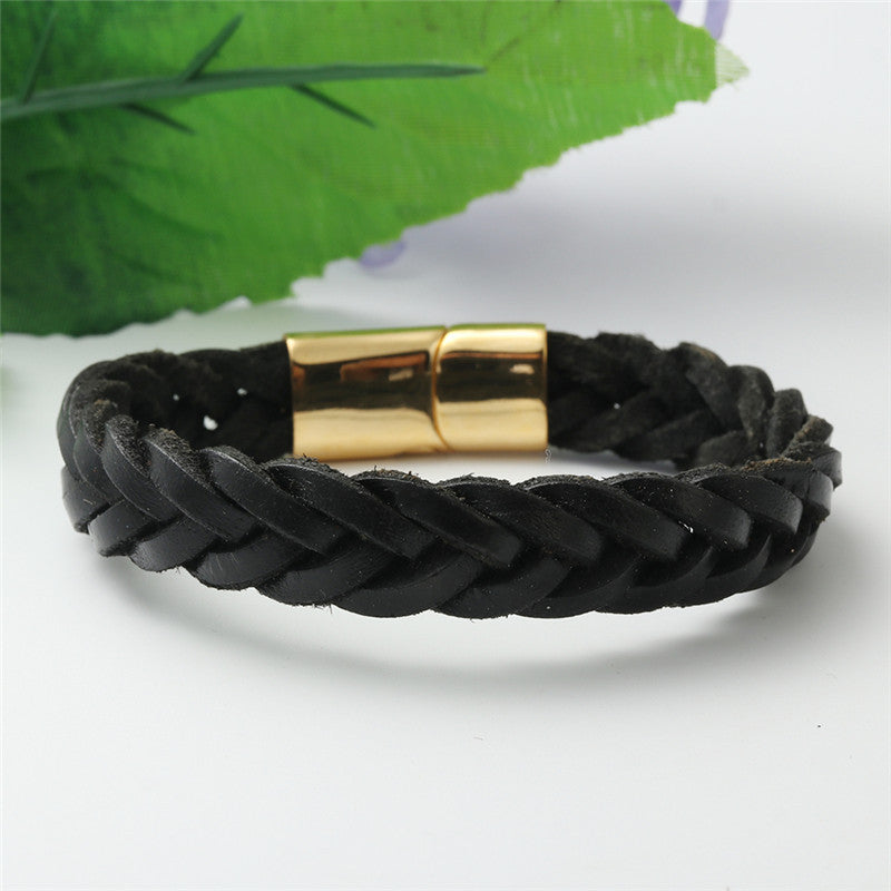 Personalized Titanium Steel Braided Punk Leather Bracelet for Men and Women