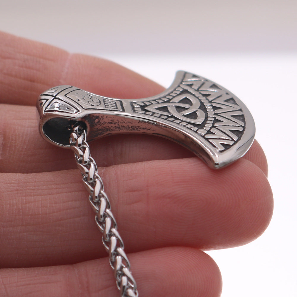 Viking Odin Axe Necklace with Triangular Knot Rune Pendant