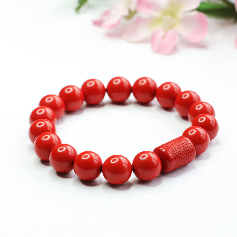 Red Sand Heart Cinnabar Stone Sterling Silver Bracelet