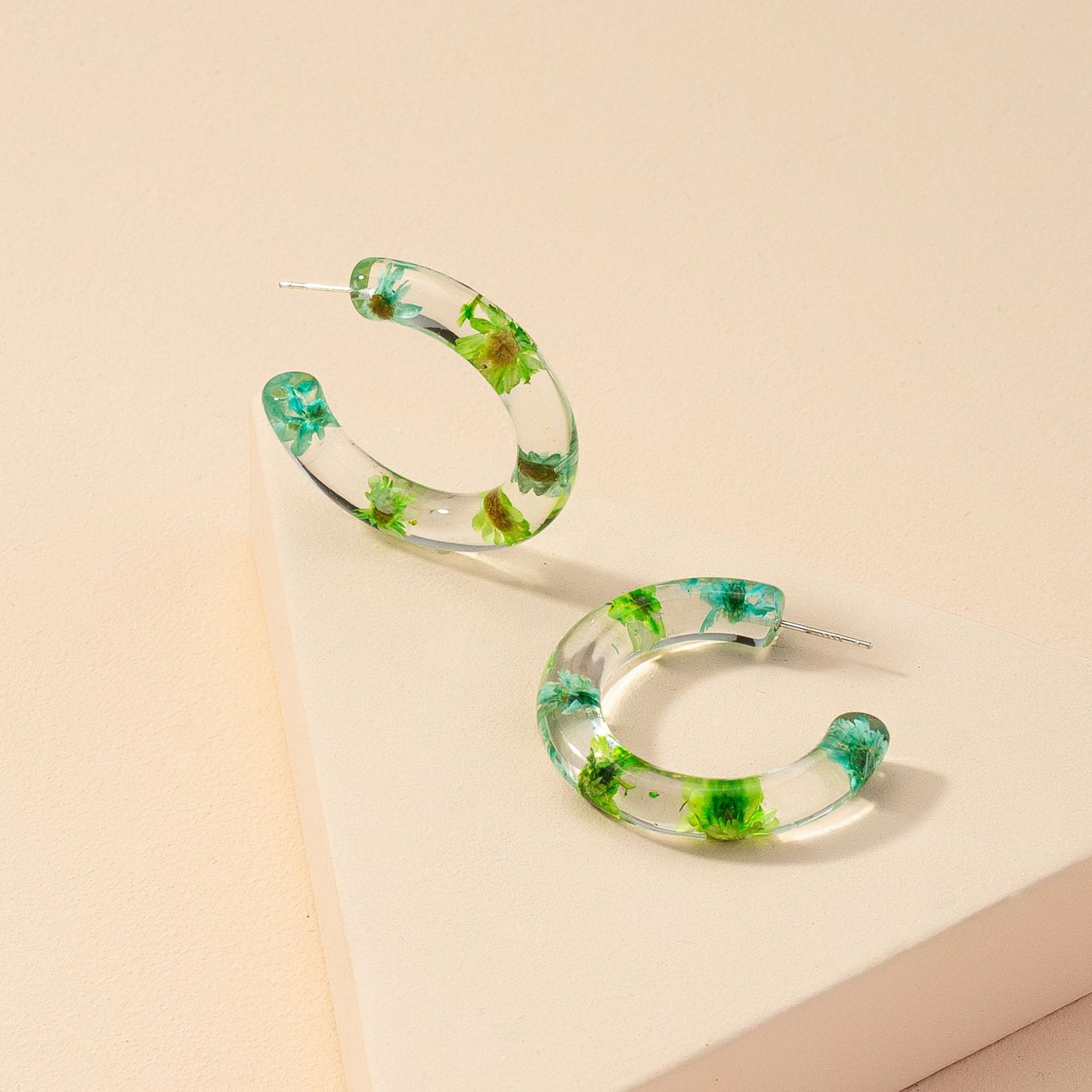 Candy Green Resin Flower Earrings - Vienna Verve Collection