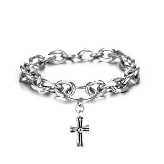 Men's Titanium Steel Necklace and Cross Bracelet Set - Stylish Accessories for Modern Fashion