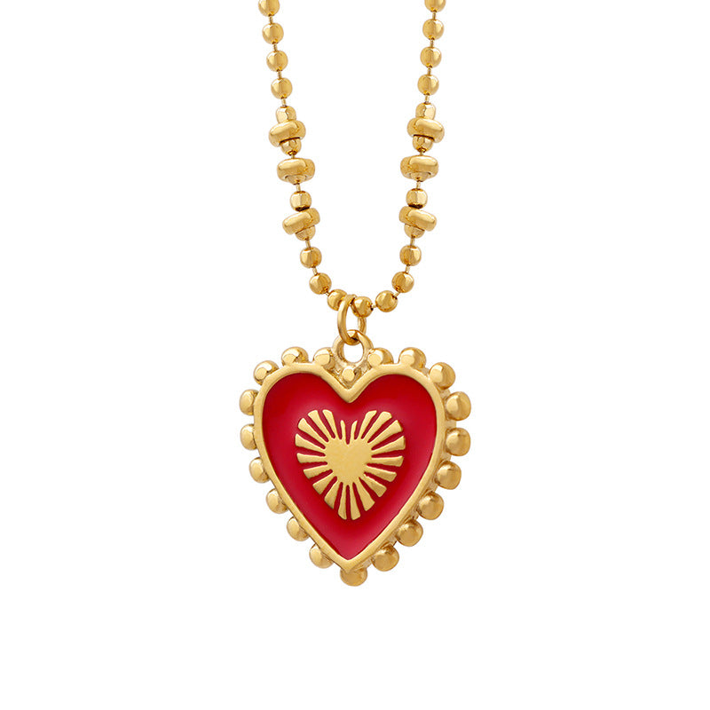 Luxurious Double-Sided Red Spade Heart Necklace with Cross-Border Charm