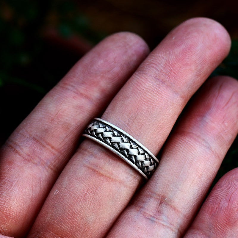 Nordic Viking-Inspired Woven Titanium Steel Ring for Men - Elegant Wholesale Stainless Steel Collection