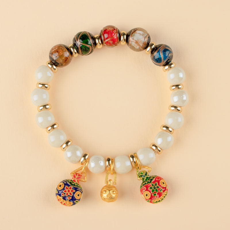 Ceramic Bracelet with Glazed Gray Porcelain and Five-color Beads