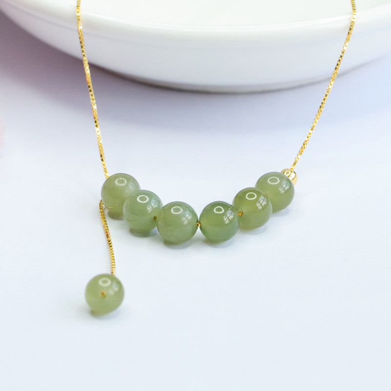 Fortune's Favor: Elegant S925 Silver and Natural Jade Beaded Necklace