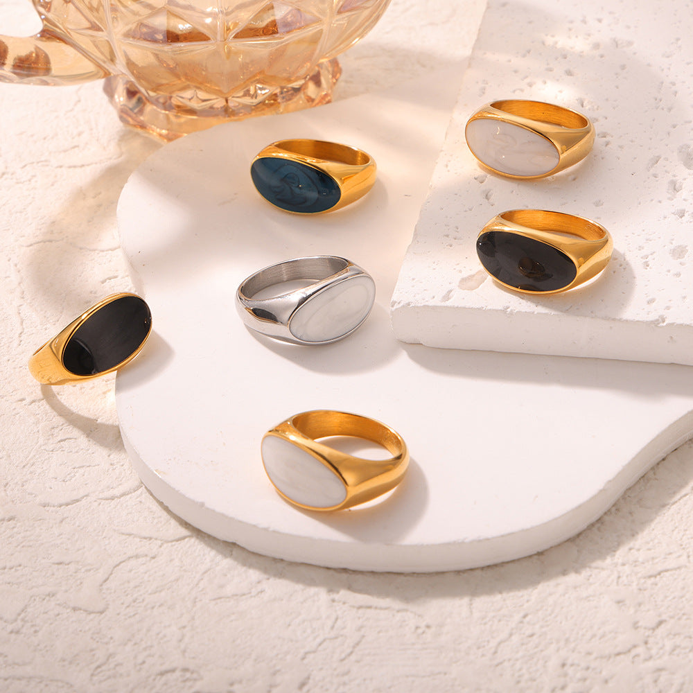 Golden Geometric Enamel Glaze Ring - Stylish Retro Women's Jewelry