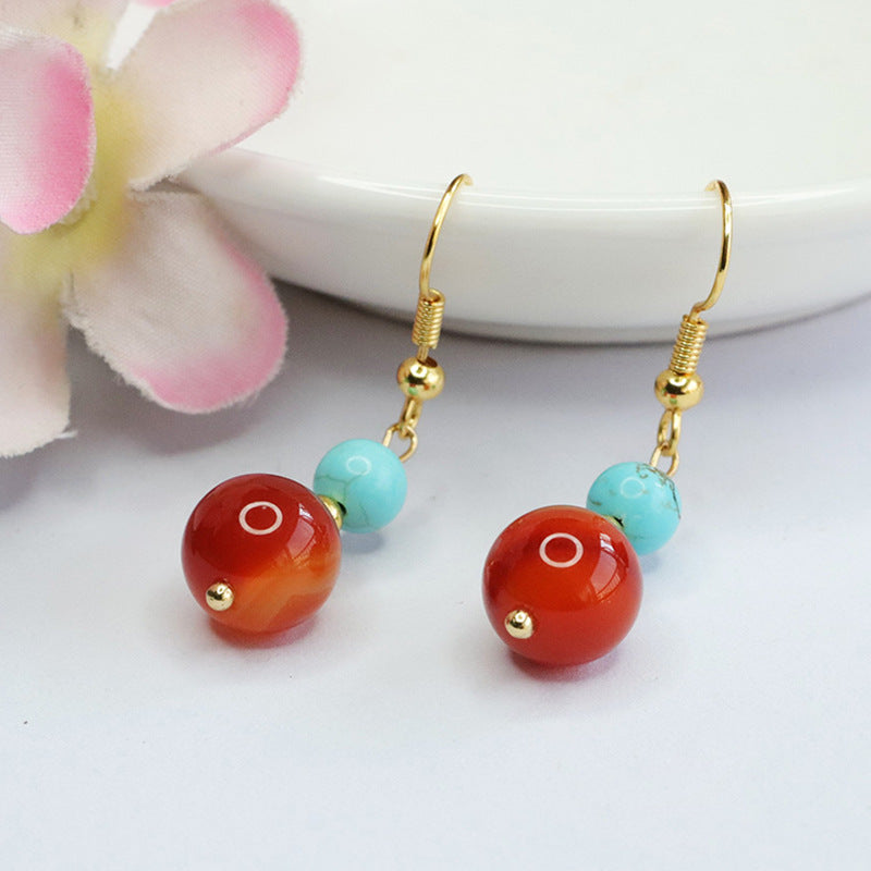 Silk Striped Red Agate Earrings with Chalcedony Ear Hooks