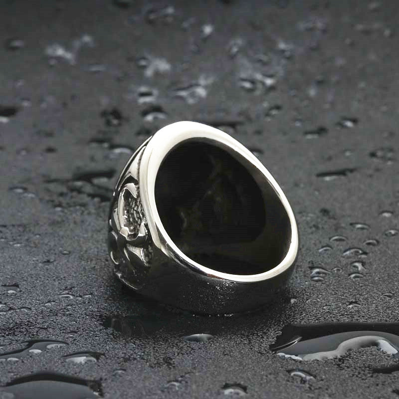 Titanium Steel Skull Flower Ring for Men - Retro Punk Style in Stainless Steel