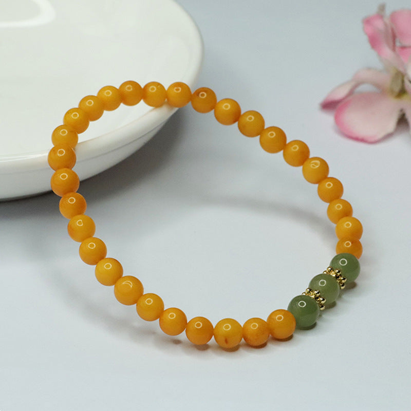 Women's Beeswax Bracelet with Honey Amber and Jade