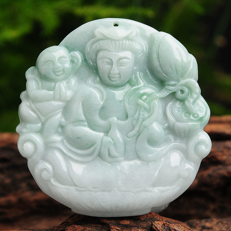 Myanmar Jade Pendant Necklace with Guanyin Detail