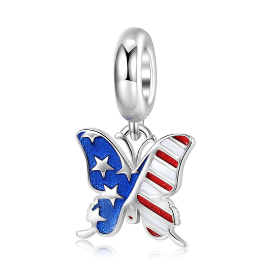 American Flag Butterfly Sterling Silver Pendant