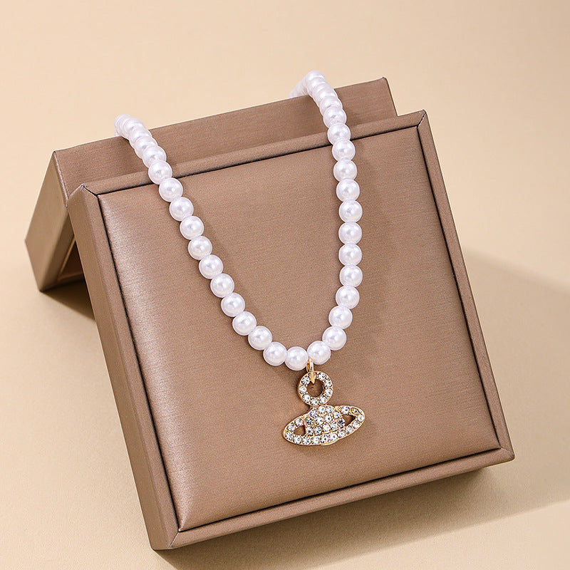 Extravagant Planet Pendant with French Vintage Pearl Necklace - Vienna Verve Collection