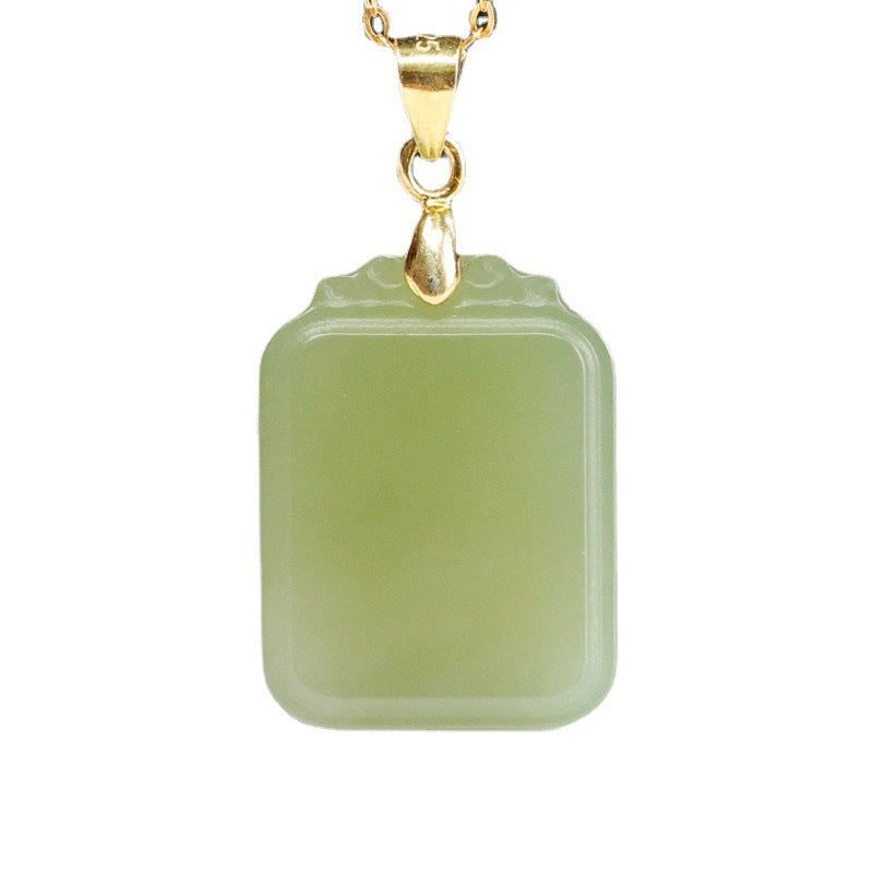 Luxurious Square Sterling Silver Pendant with Exquisite Hetian Jade