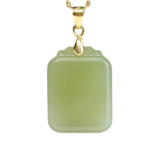 Luxurious Square Sterling Silver Pendant with Exquisite Hetian Jade