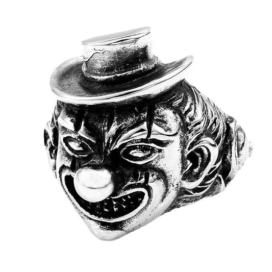 Bold Retro Punk Stainless Steel Clown Ring for Men - Unique Titanium Steel Design in Sizes 7-12