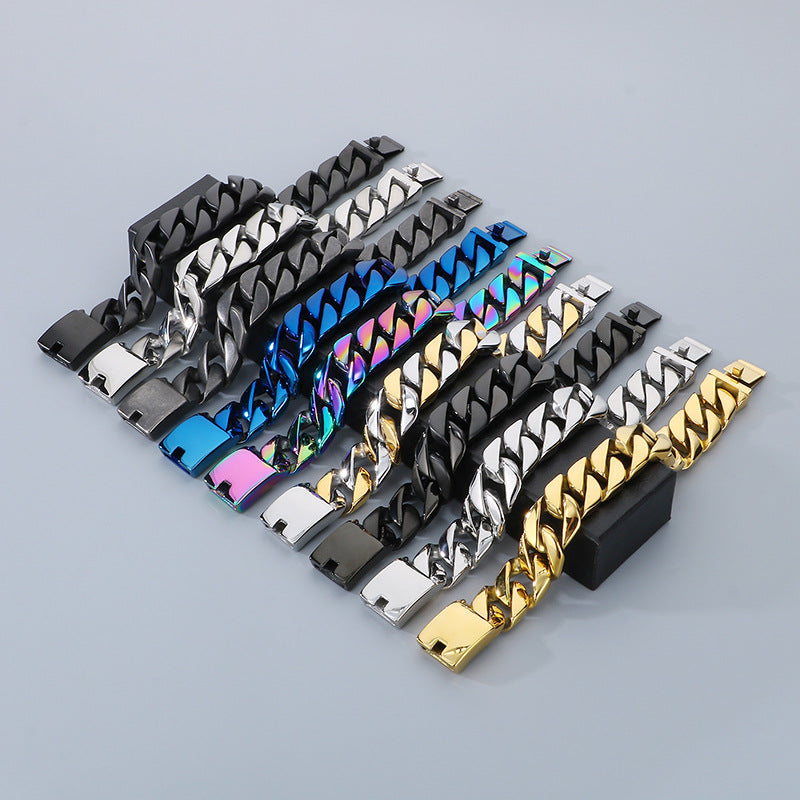 Trendy High-Texture Polished Titanium Steel Cuban Chain Bracelet for Men