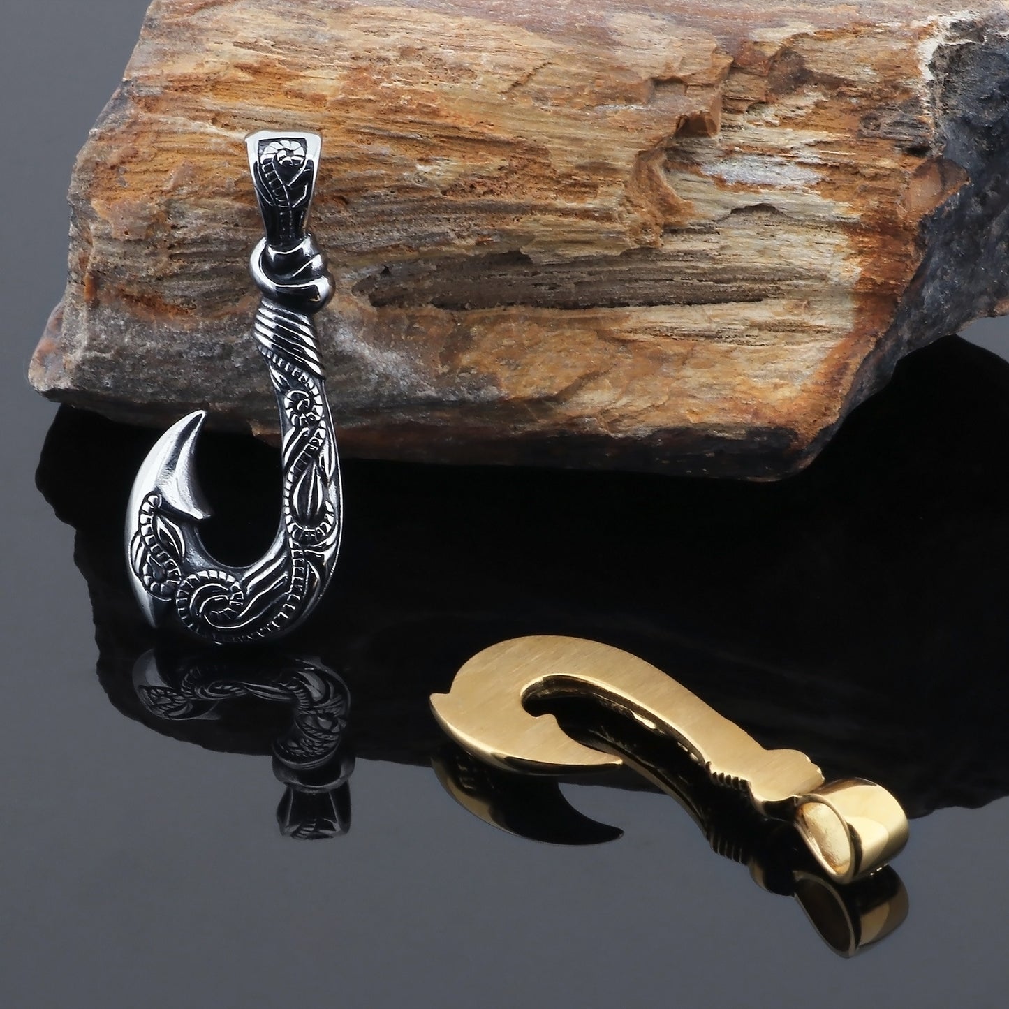 Vintage Titanium Steel Fish Hook Pendant for Men - Personalized Ocean-Inspired Jewelry