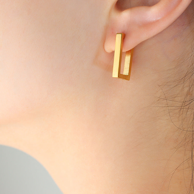 Golden Geometric Long Earrings with Titanium Steel Ear Buckle