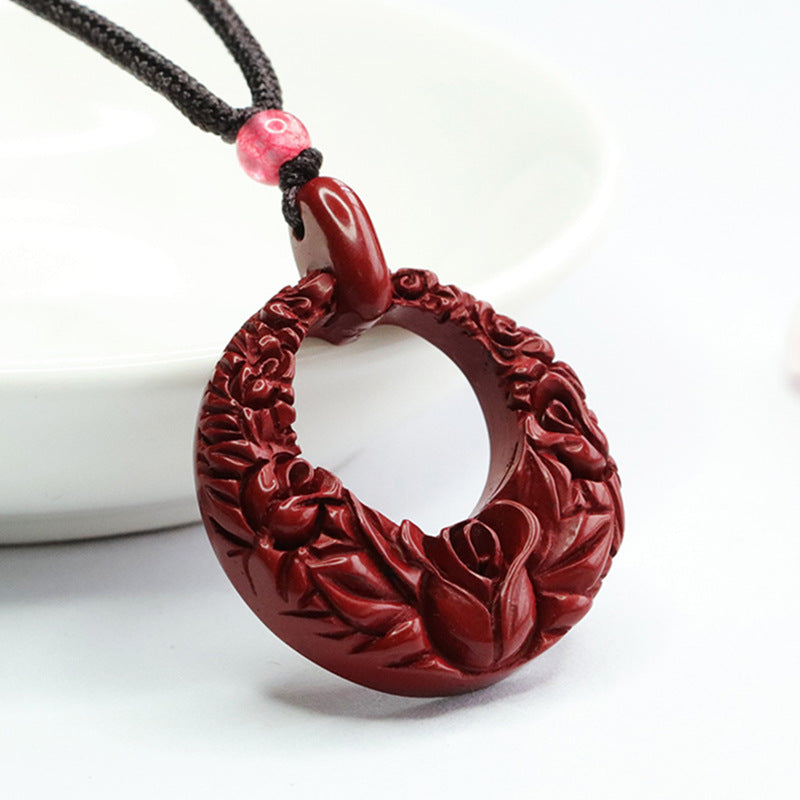 Rose Hollow Round Vermilion Sand Pendant with Purple Gold Sand Carving