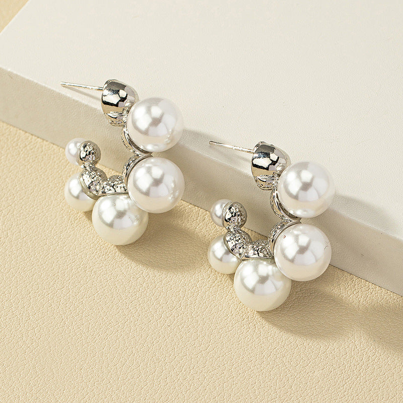 Pearl C-Shaped Earrings with Vienna Verve Collection - High-End Metal Earrings