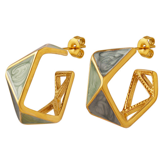 Enamel Drip Geometric Spring Earrings - Celebrity Statement Jewelry