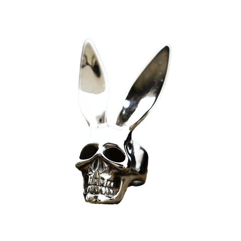 Titanium Steel Skull Rabbit Ear Ring - European American Retro Style Jewelry for Men