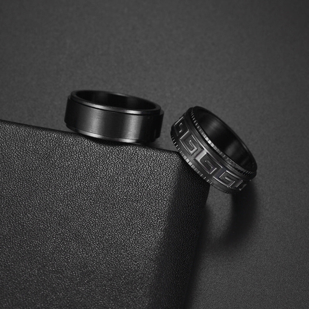 Bold Matte Black Titanium Steel Men's Rotating Stress Relief Ring